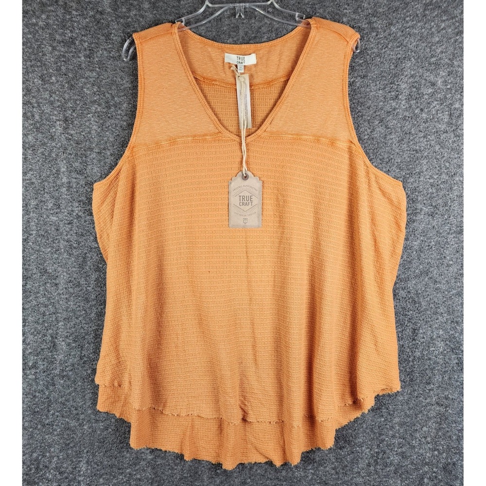True Craft Tank Top Womens 3X Prairie City Copper Waffle Knit Raw Hem NEW